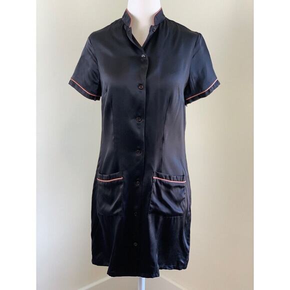 Vtg Reformation Satin Button Front Piped Mini Dress 0 XS Black Mobwife - Picture 1 of 14